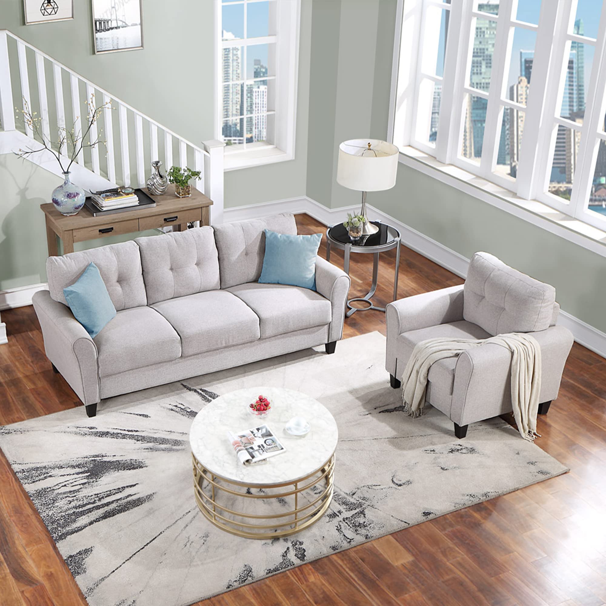 Merax Linen Upholstered Sofa Set - Modern Single Chair & 3-Seat Couch for Living Room | Soft Linen Fabric Furniture | Perfect for Small Spaces, Apartments & Cozy Home Decor