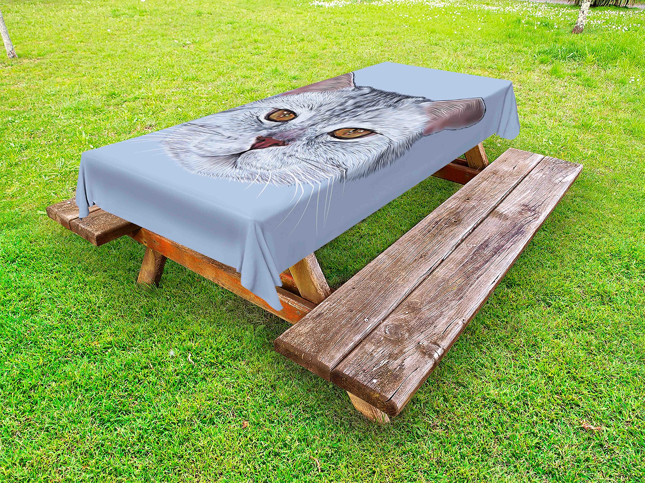 Ambesonne Cat Themed Outdoor Tablecloth - Scottish Straight Kitty Portrait Pet Companion Design, Washable Picnic Table Cover 58