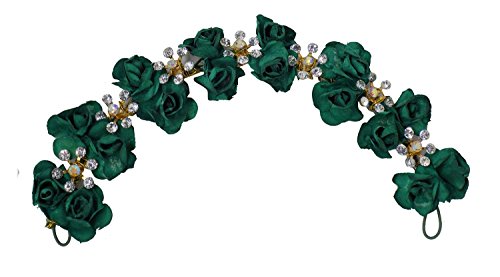 Elegant Dark Green Morges Bridal Juda Bun Hair Decoration with Flower Paper Diamond Gajra - Perfect Hair Accessories for Women & Girls | Wedding, Party & Special Occasion Hairstyles