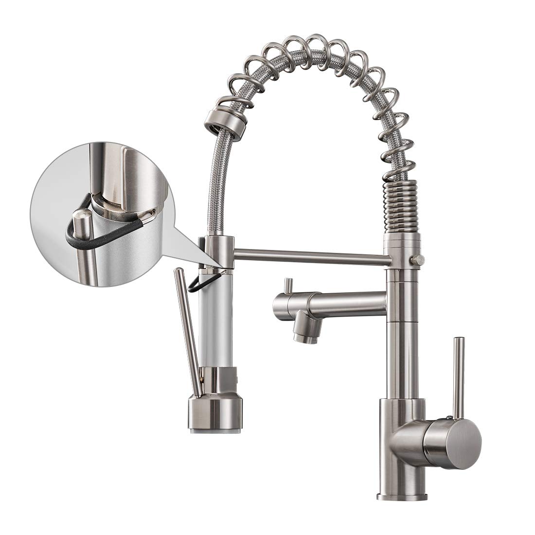 AIMADI Commercial Single Handle High Arc Stainless Steel Kitchen Faucet with Pull Down Sprayer - Brushed Nickel Finish for Modern Kitchen Sink (Ideal for Restaurants, Home Kitchens & Heavy-Duty Use)