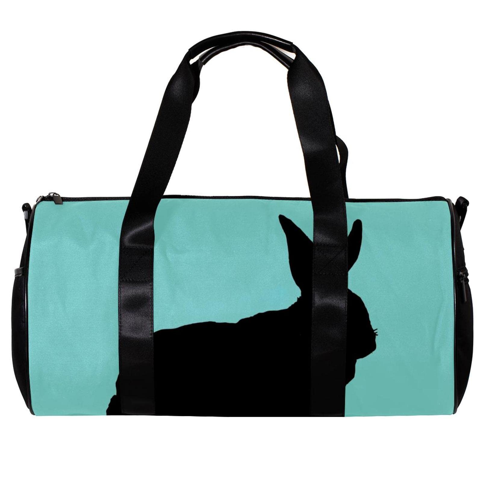 Premium Gym Duffle Bag for Men & Women - Large Overnight Weekender Travel Bag with Farm Rabbit Shadow Design in Light Cyan - Perfect for Workouts, Travel, and Weekend Getaways