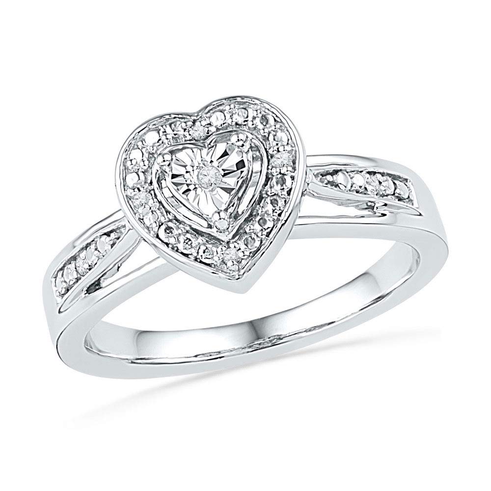 10K White Gold Women's Round Diamond Heart Ring - 0.03 CTTW Genuine Diamond Jewelry for Anniversary, Valentine's Day Gift & Romantic Occasions