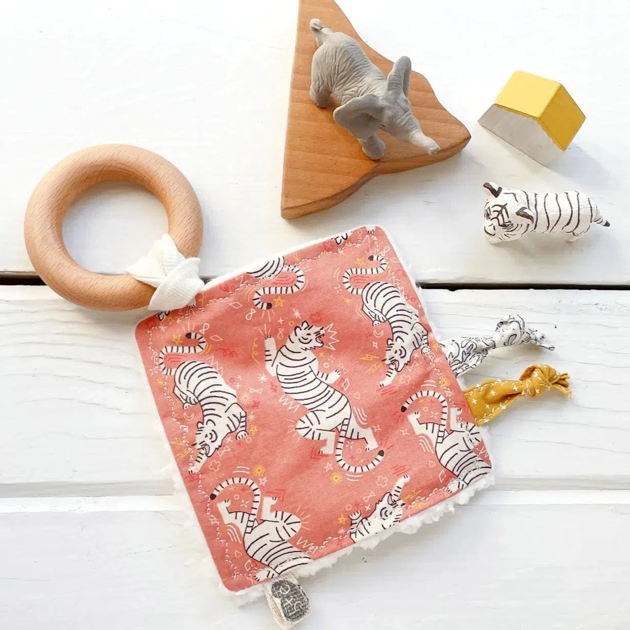 Handmade Soft Sensory Crinkle Toy for Babies - The Bird + Elephant Tiger Design - Perfect for Infant Stimulation, Teething & Early Learning Playtime
