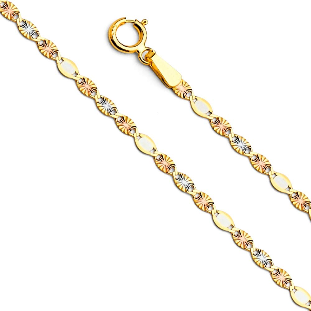 14K Yellow Gold, White Gold & Rose Gold Flat Star Sparkle Cut 1.4mm Necklace for Women - Elegant Jewelry Gift for Anniversary, Birthday & Special Occasions