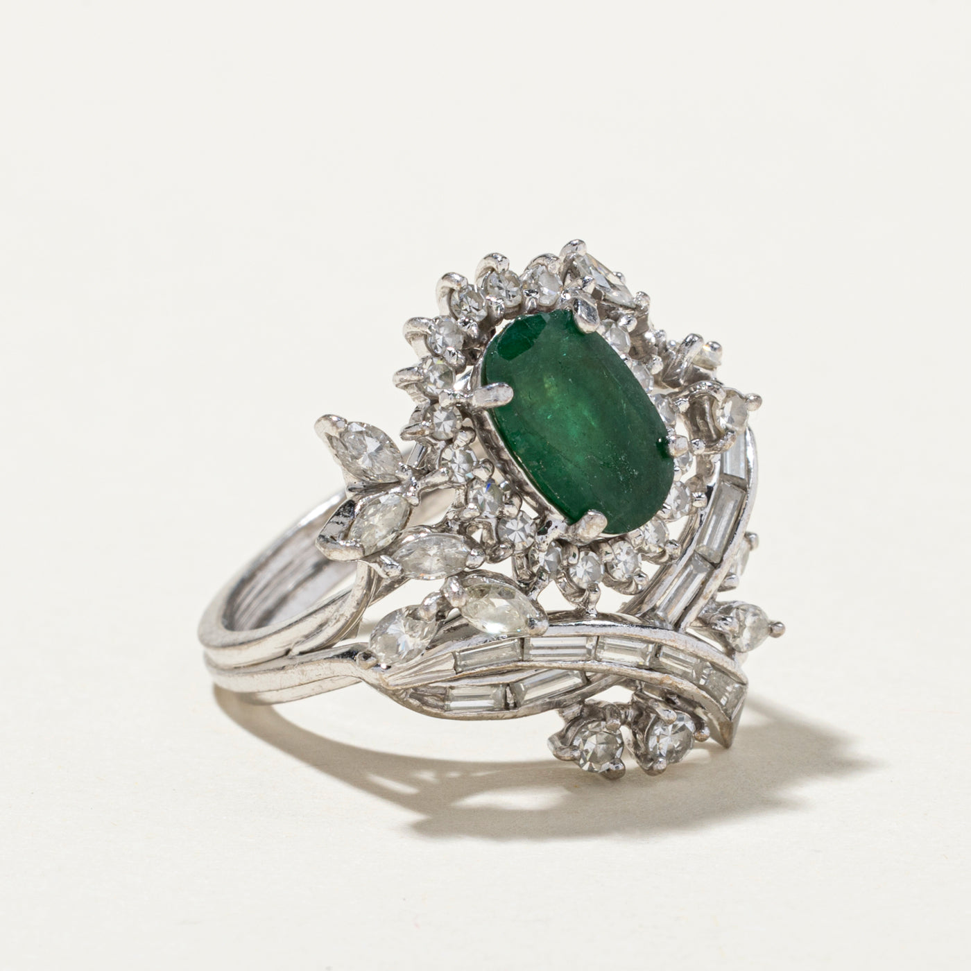 Emerald and Diamond Cocktail Ring - 1.14ct Emerald with 1.65ctw Diamond Accents - Size 7 - Elegant Statement Jewelry for Evening Parties, Weddings, and Special Occasions