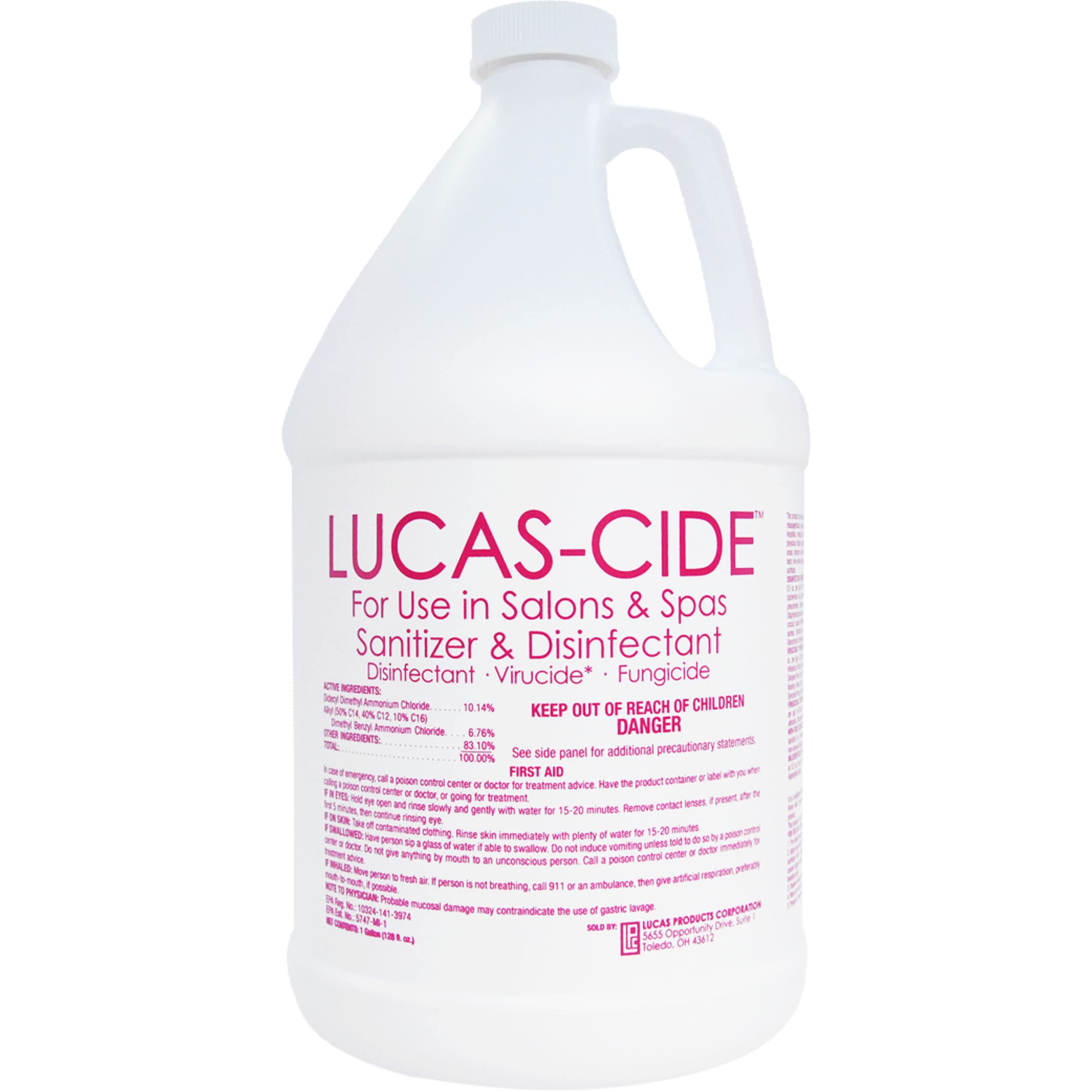 LUCAS CIDE Salon & Spa Disinfectant - Hospital Grade EPA Approved Multipurpose Surface Sanitizer (1 Gallon, Pink) - Ideal for Salon, Spa, Healthcare & Home Cleaning