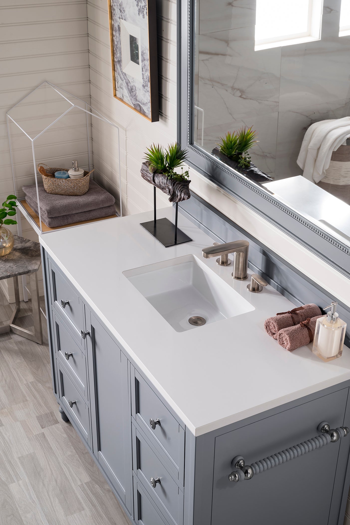 Copper Cove Encore 48 Inch Single Bathroom Vanity with 3CM Classic White Quartz Countertop - Silver Gray Finish | Perfect for Modern Master Bath, Guest Bath & Powder Room Remodeling