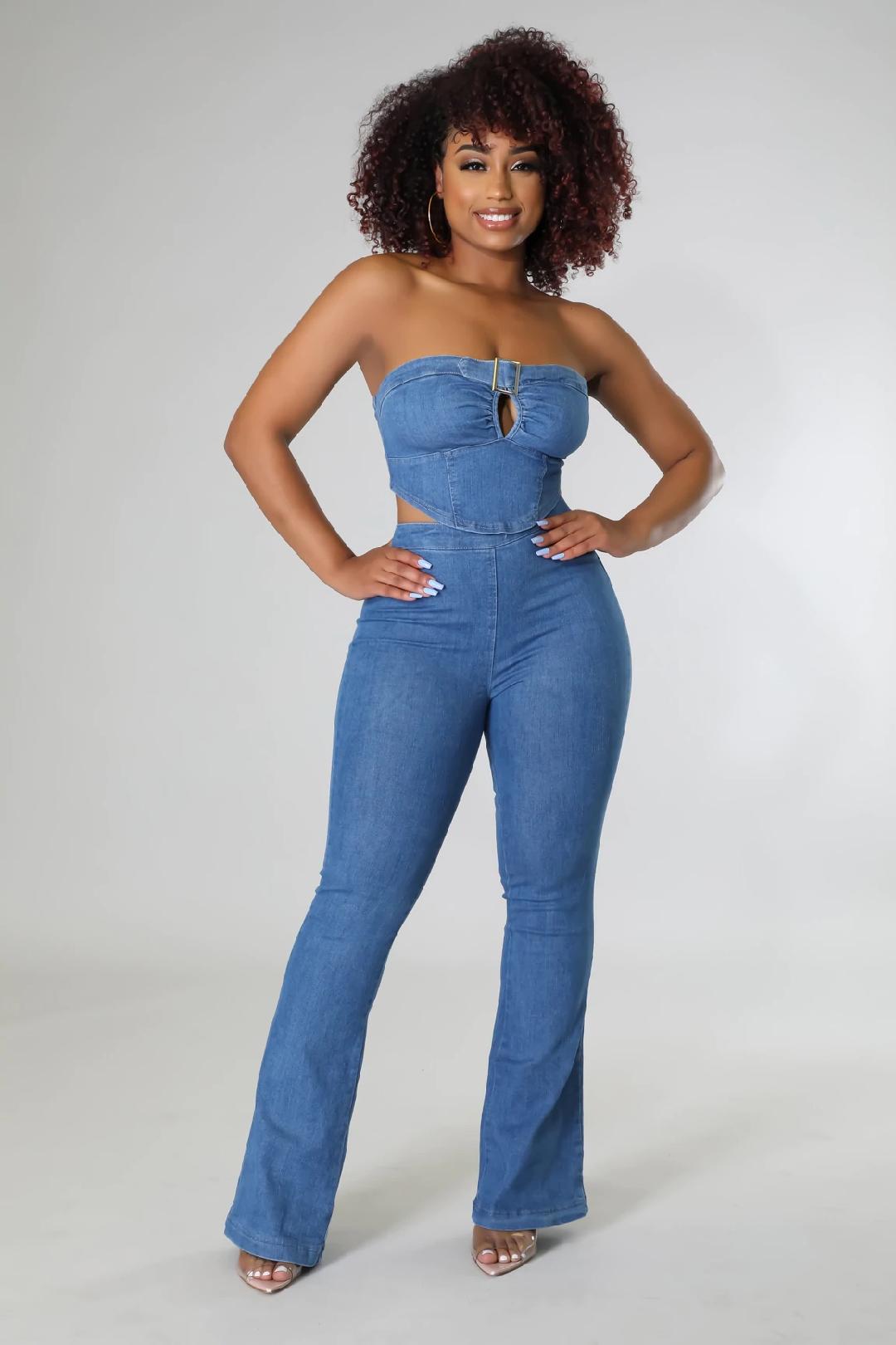 Dahlia Babe Women's Denim Pant Set - Stylish Two-Piece Outfit for Casual Wear, Street Fashion & Everyday Comfort