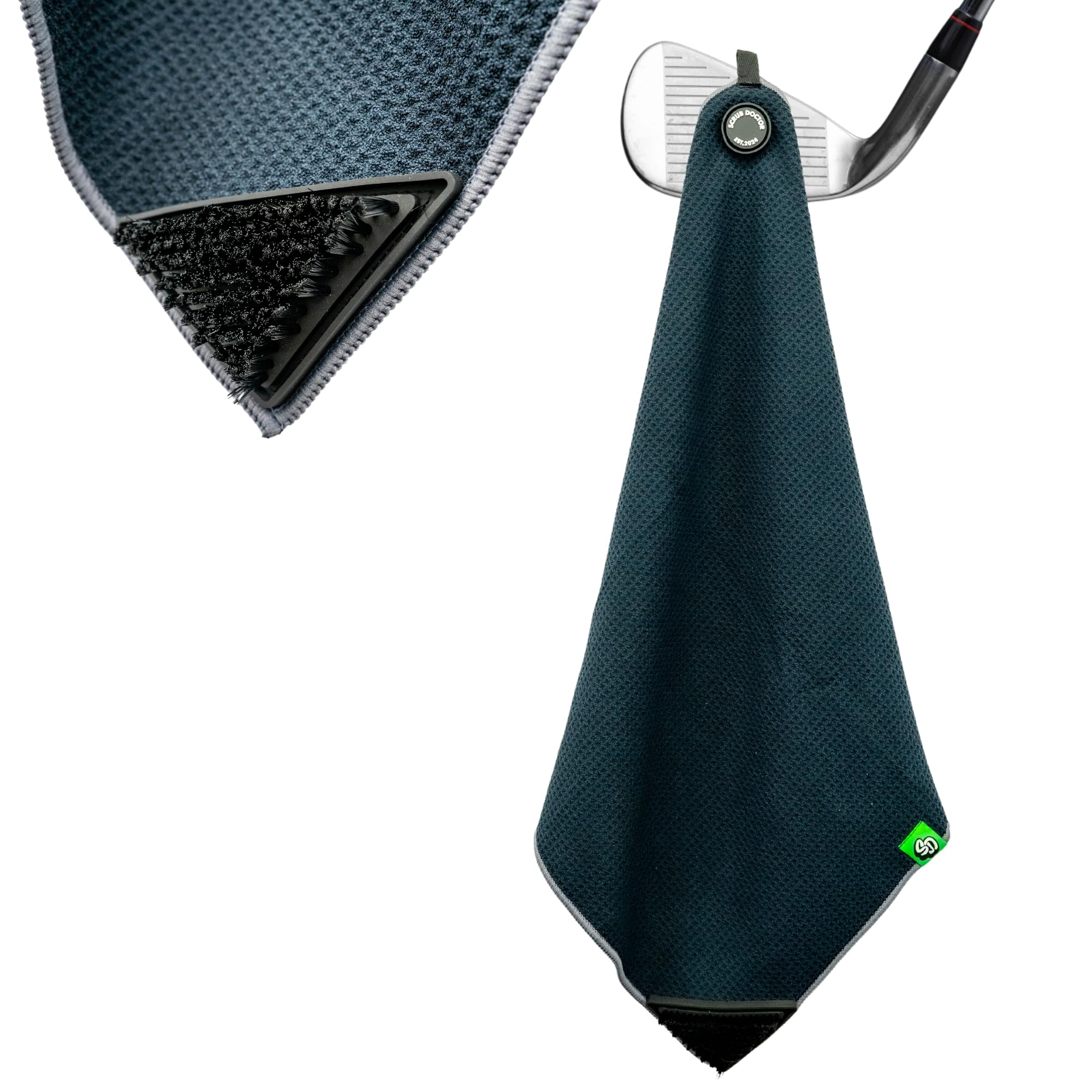 Premium Scrub Doctor Golf Towel with Built-in Club Scrub Brush & Magnet - Thick Waffle Microfiber for Cleaning Golf Club Grooves - Strong Magnetic Hold for Golf Carts & Clubs - Perfect for Practice, Tournaments & On-Course Cleaning