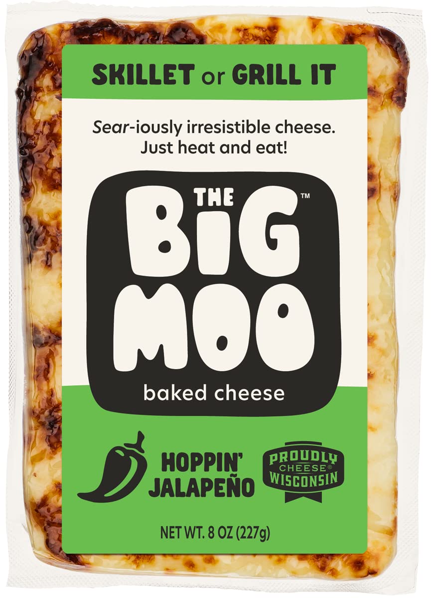 THE BIG MOO Baked Cheese - HOPPIN' JALAPĒNO (3-Pack, 8 oz Blocks) | Keto, Gluten-Free, Low Carb, Sugar-Free Snack | High Protein, Atkins & Diabetic Friendly | Gourmet Cheese Fat Bomb for Carnivore Diet | Perfect for Healthy On-the-Go Snacking, Charcuterie Boards & Keto Meal Prep