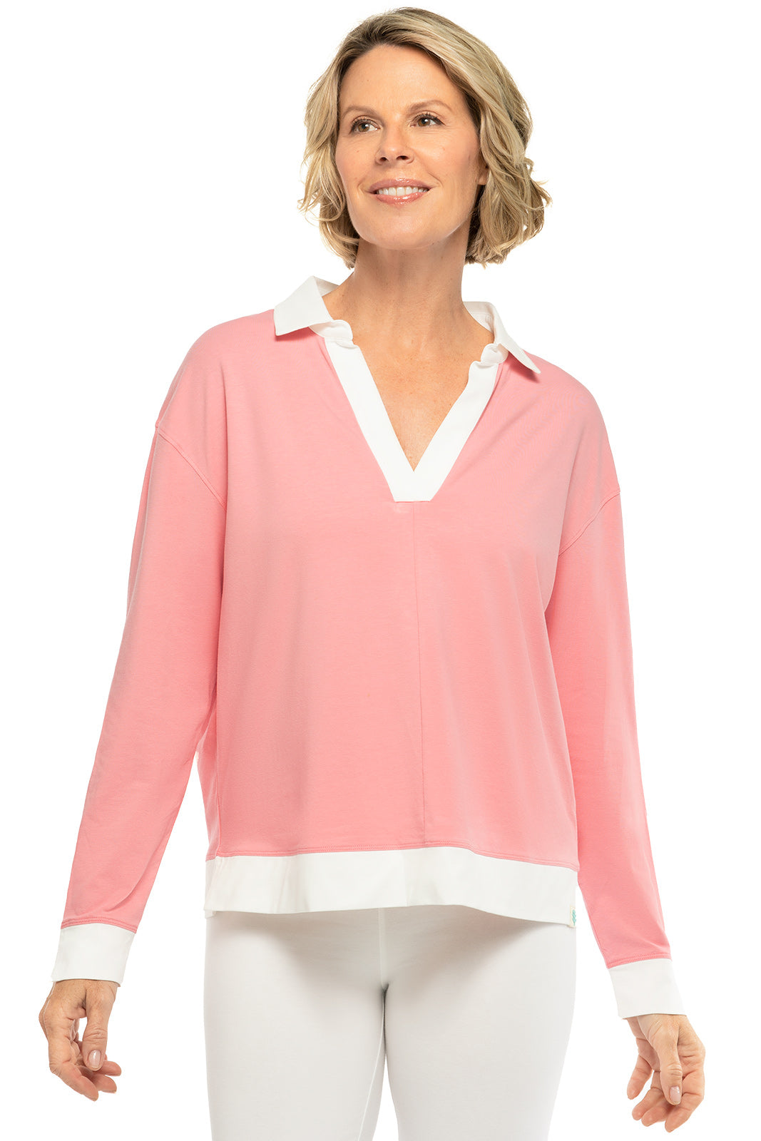 Women's Fountainbleau Polo Shirt - Soft Peachy Pink Cotton Top for Casual Wear & Outdoor Activities