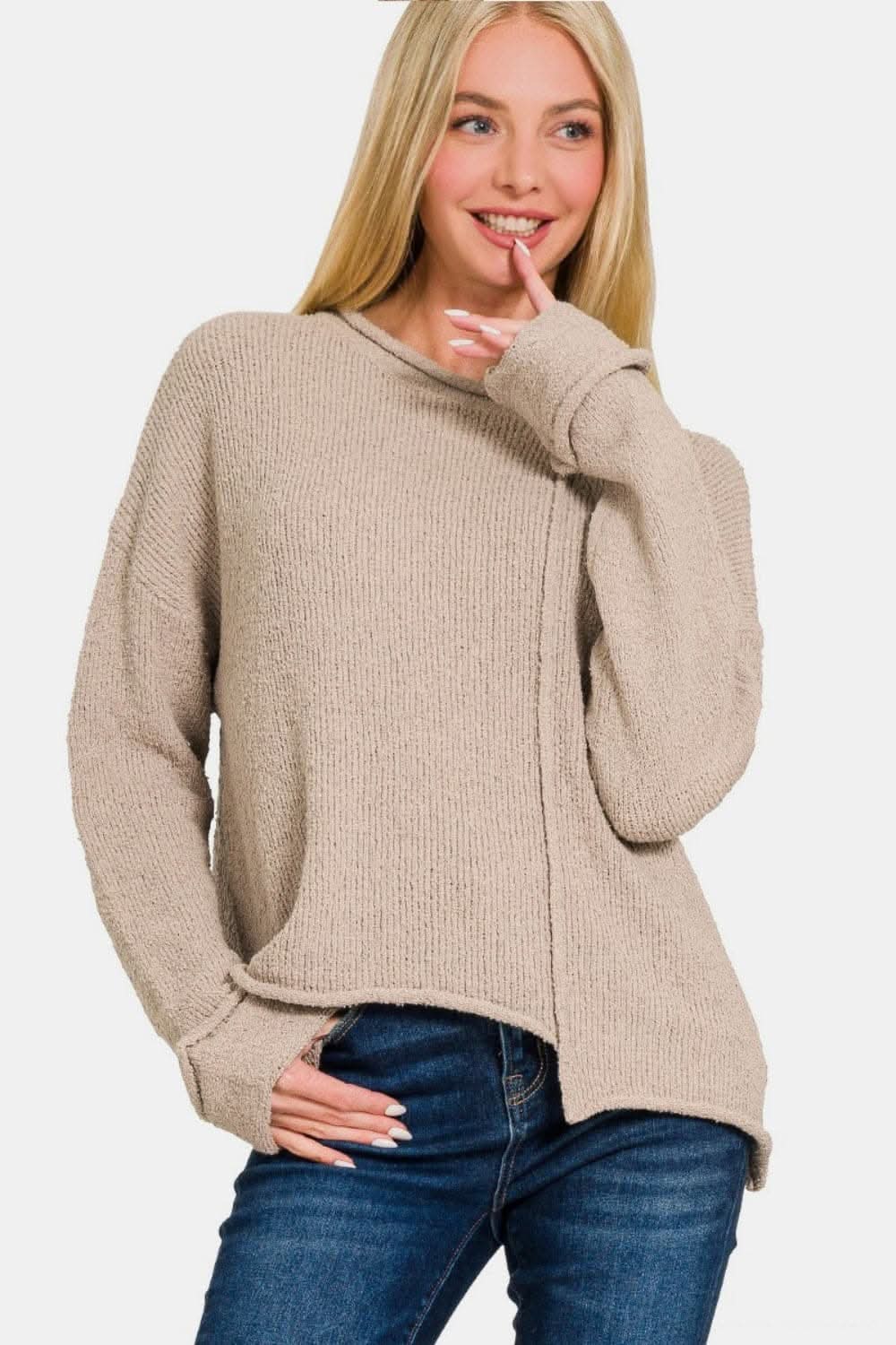 Stylish Drop Shoulder Asymmetrical Sweater for Women - Trendy Oversized Knit Pullover for Casual Outfits & Fall Layering