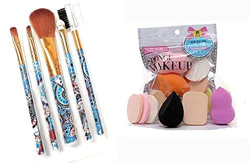 JAGMOOLYA 5-Piece Soft Bristle Makeup Brush Set with 6-in-1 Beauty Blender Sponge - Premium Cosmetic Tools for Foundation, Contouring & Blending (11-Piece Kit) | Perfect for Professional Makeup Artists & Home Beauty Routines