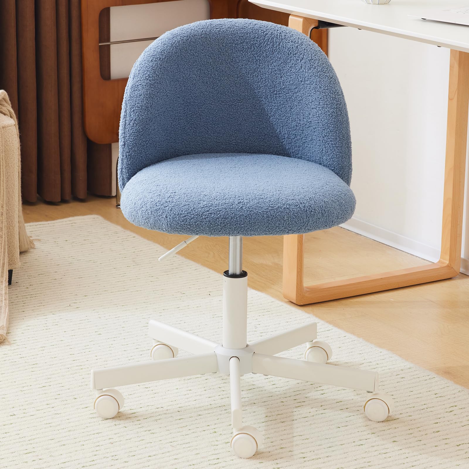 VINGLI Armless Cute Desk Chair with Wheels - Comfortable Small Office Chair, Adjustable Swivel Vanity Chair with Lumbar Support, Rolling Computer Task Chair for Home Office & Bedroom (Fog Blue) - Perfect for Gaming, Studying, and Workspace Ergonomics