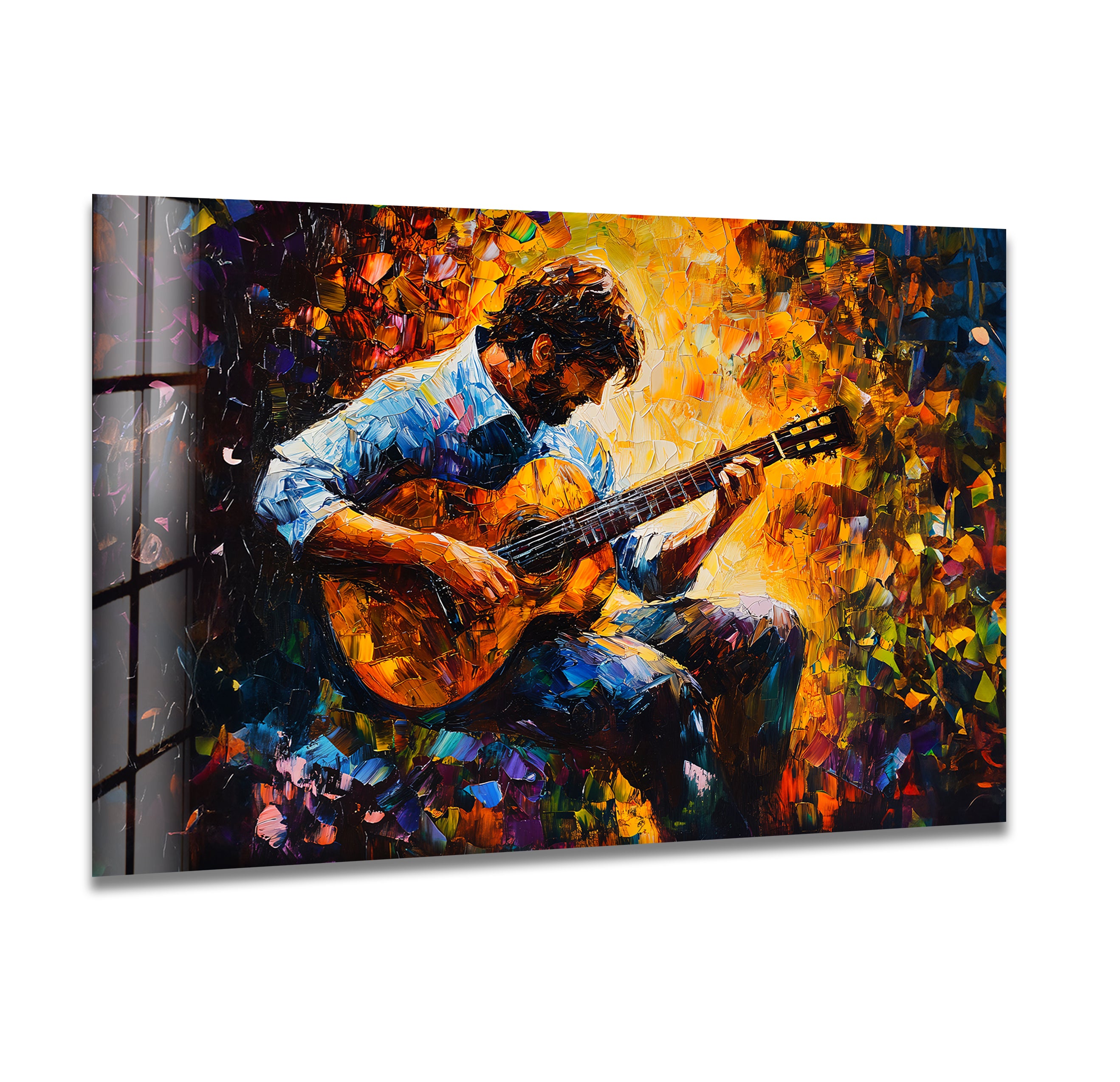 Afremov Man Singing Art Glass Wall Art - Hand-Painted Canvas Print for Living Room, Bedroom & Office Decor