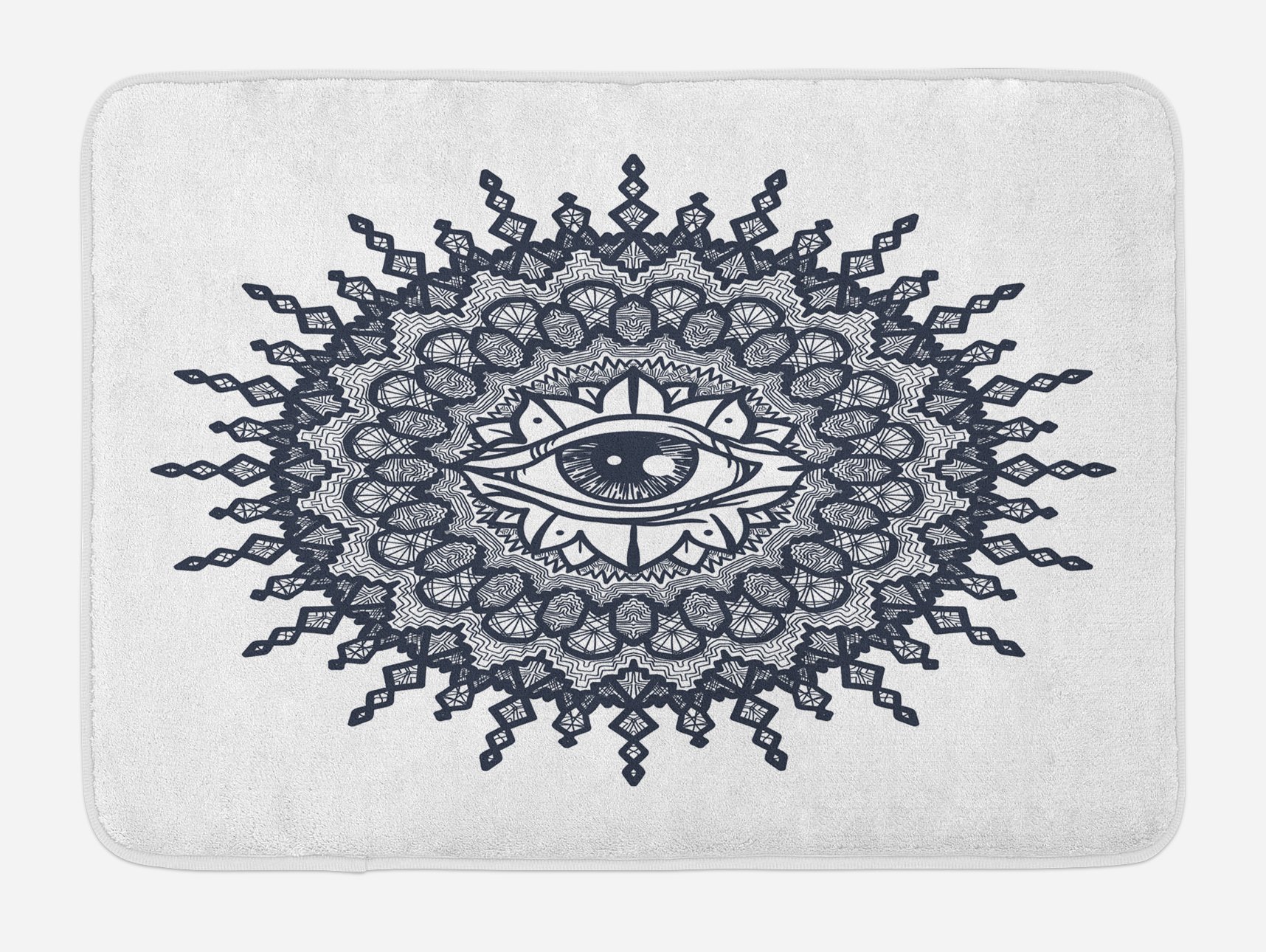 Ambesonne Bohemian Bath Mat - Traditional Abstract Round Mandala Design with Non-Slip Backing, 30.2 x 20 Inches, White & Grey - Perfect for Boho Bathroom Decor, Spa Retreats & Cozy Home Style