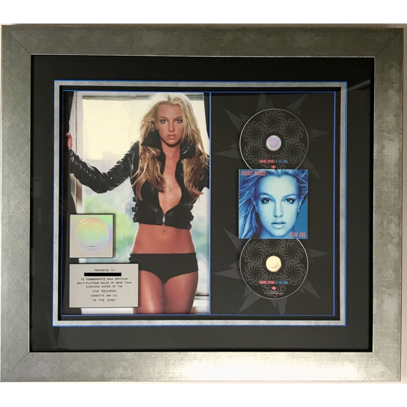 Britney Spears In The Zone 2x Platinum LP Award - Certified RIAA Multi-Platinum Record - Perfect for Music Collectors & Britney Spears Fans Display