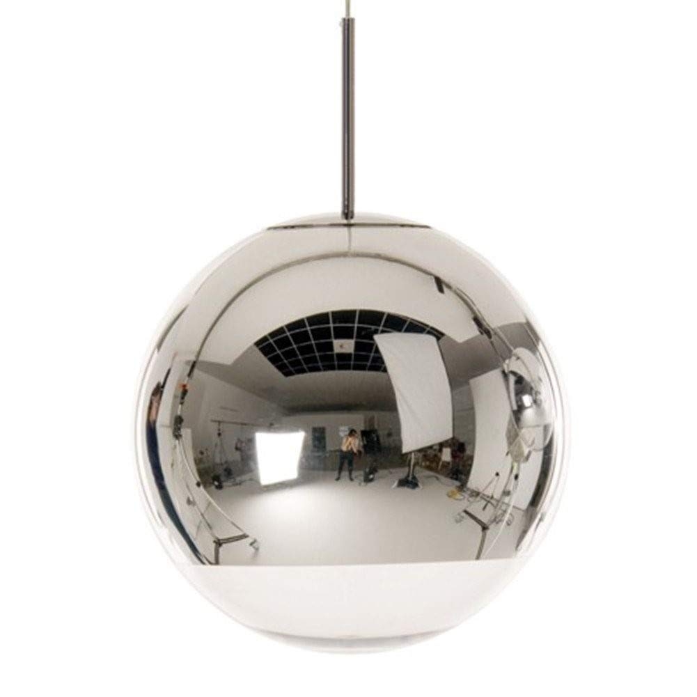 Risjc Creative Chrome Mirror Ball Suspension Light - Luxurious Glass Globe Pendant Lamp Chandelier with E27 Socket for Restaurant, Kitchen Island & Bar Decor - 30cm Diameter Ceiling Hanging Light for Modern Home & Commercial Spaces