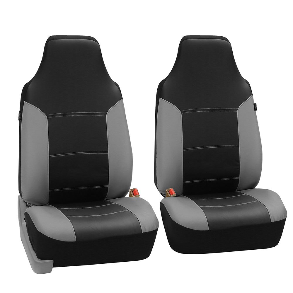 FH Group Royal PU Breathable Leather High Back Bucket Seat Covers - Universal Fit for Cars, Trucks & SUVs | Airbag Compatible | Gray/Black | Premium Car Interior Upgrade for Comfort & Style