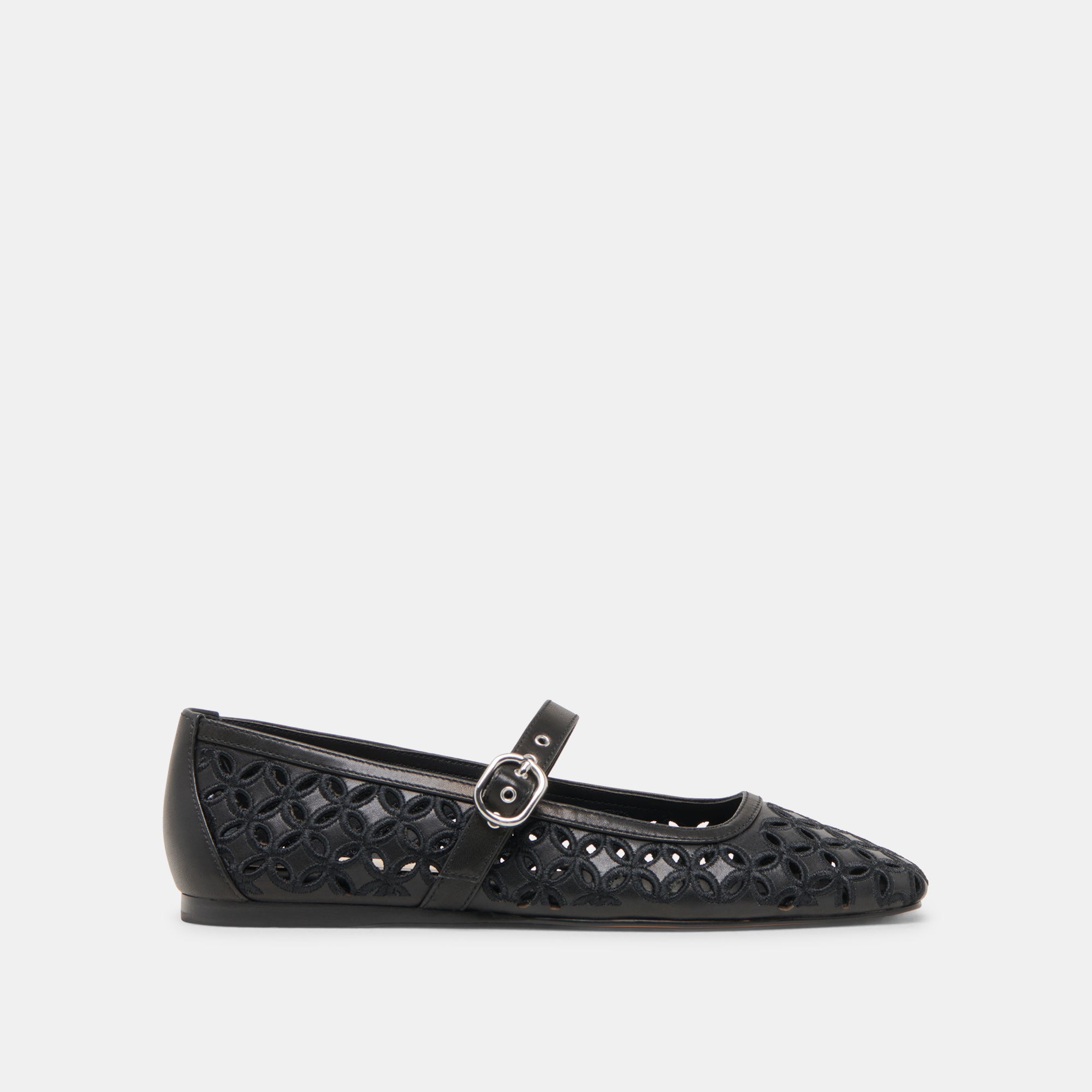 RODNI Black Leather Ballet Flats with Eyelet Perforations - Comfortable Women's Shoes for Work, Casual Wear & Dance