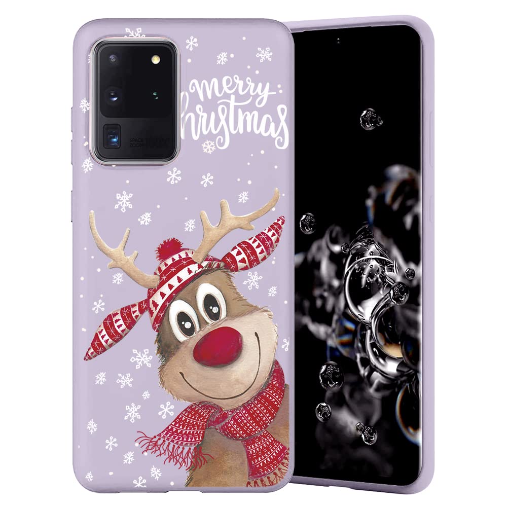 **Eouine Christmas Elk Cartoon Pattern Slim Soft Purple Silicone Phone Case for Samsung Galaxy A12 6.5