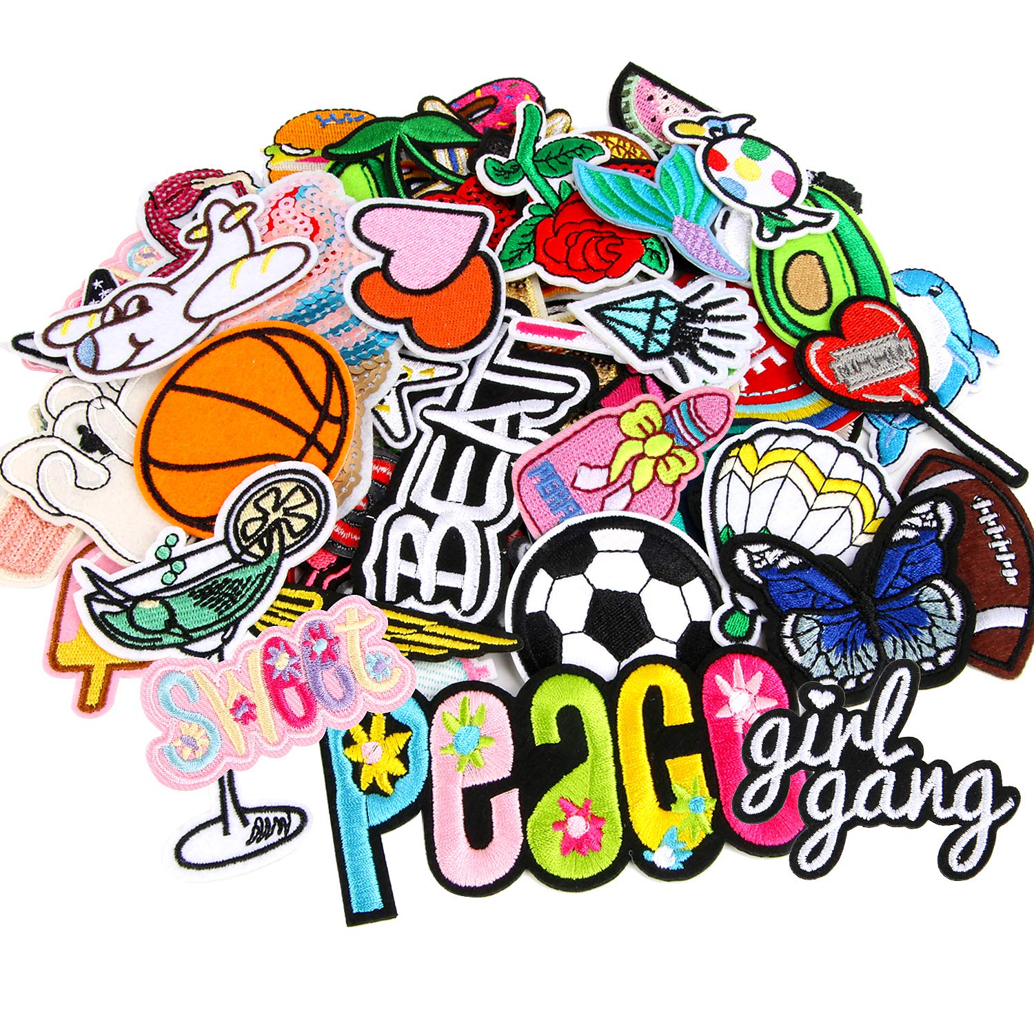 60pcs Random Assorted DIY Embroidered Iron On Patches - Sew On Applique Repair Patches for Backpacks, Jeans, Jackets, Hats & Clothes - Perfect for Customizing Denim, Bags & DIY Fashion Projects