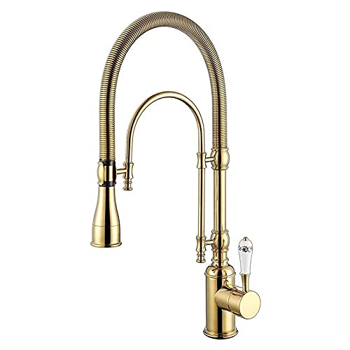 OMOONS Gold Pull Out Kitchen Faucet - Commercial Bar Farmhouse Sink Tap, Total Kitchen & Vanity Water Tap for Modern & Rustic Homes