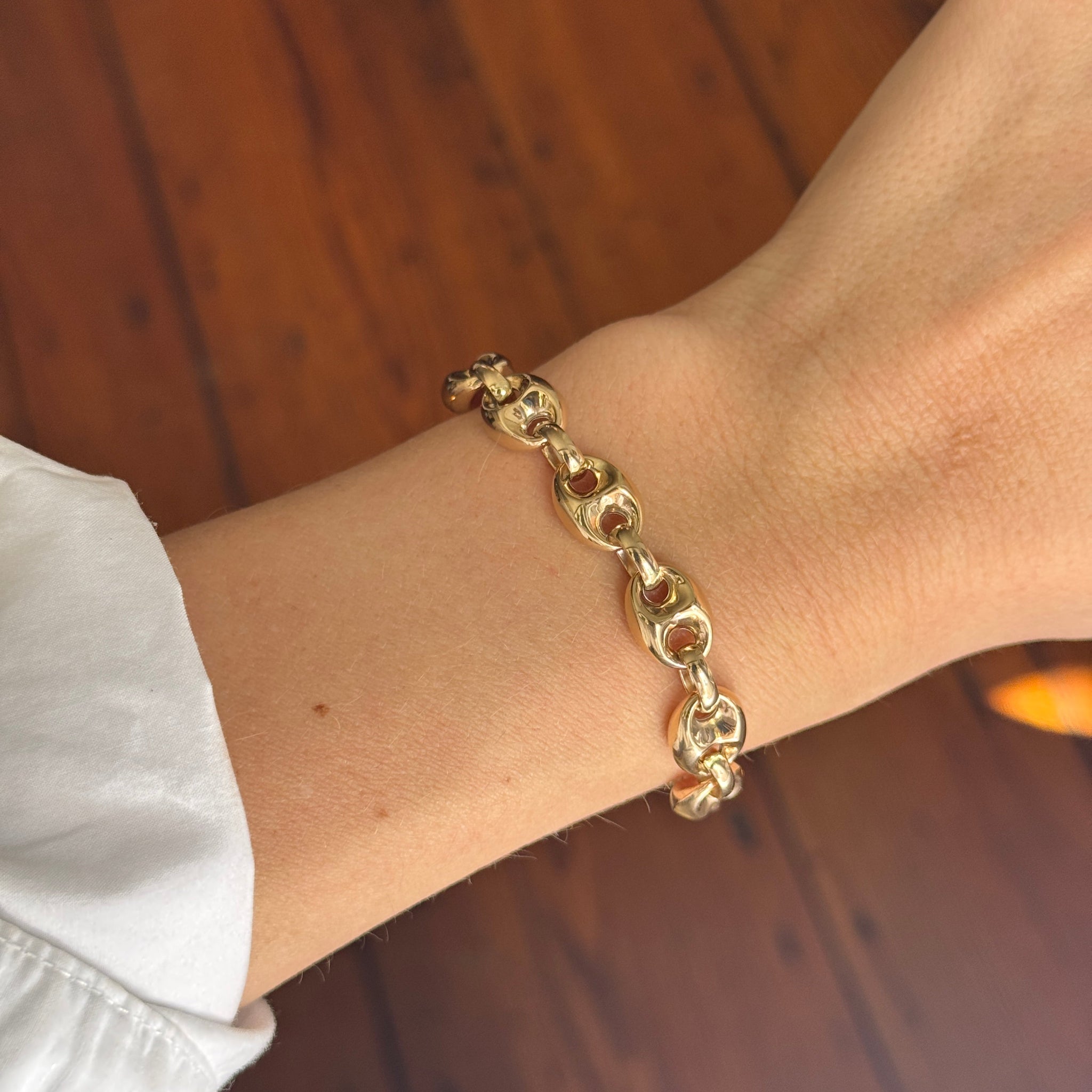 14K Yellow Gold Italian Puffy Mariner Link Bracelet for Women - Elegant Chain Bracelet Jewelry Gift for Birthday, Anniversary & Special Occasions