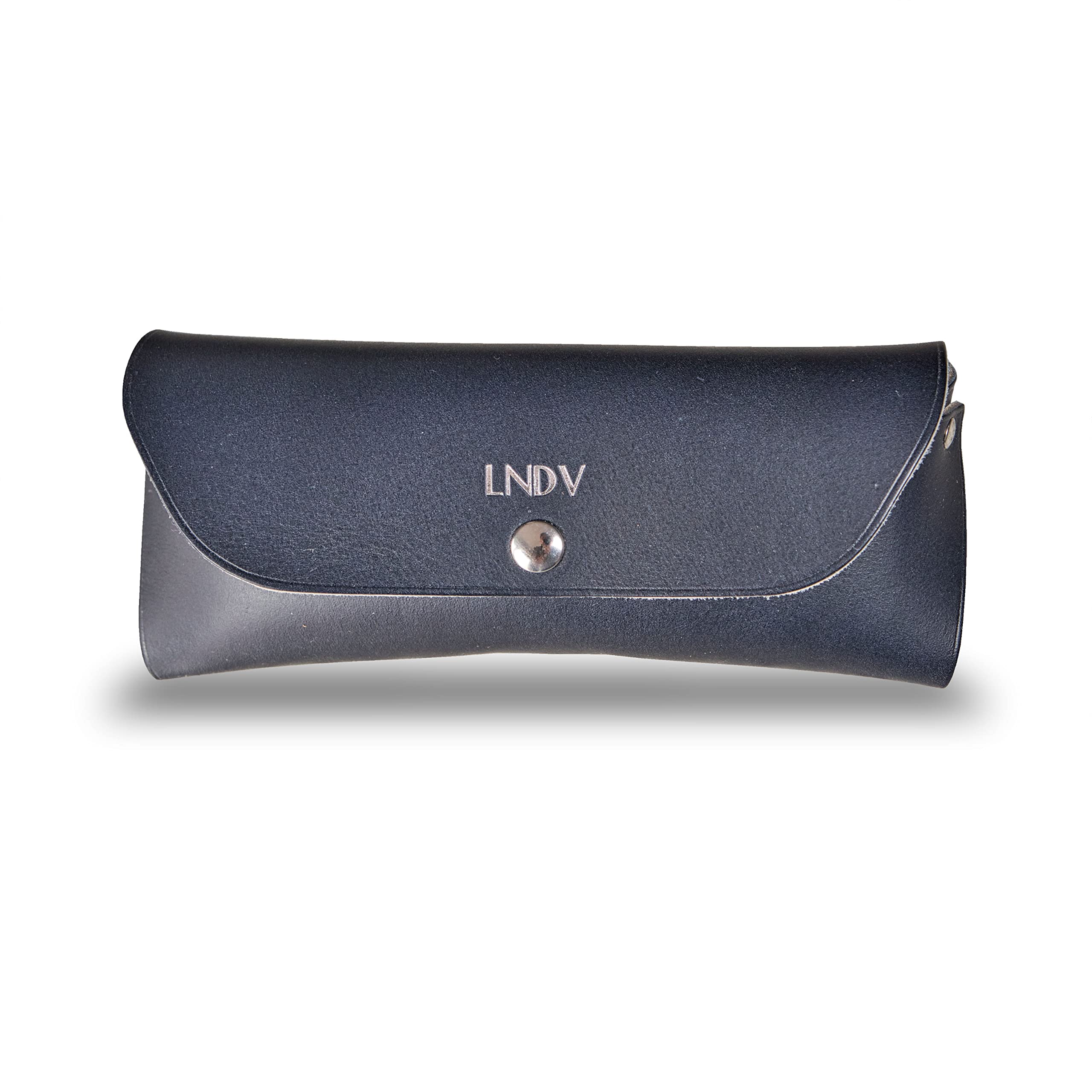 Personalized Leather Eyeglasses Case - Custom Monogram Handmade in France - Premium Sunglasses Holder for Men & Women - Perfect Gift for Travel, Office & Daily Use (Blue)