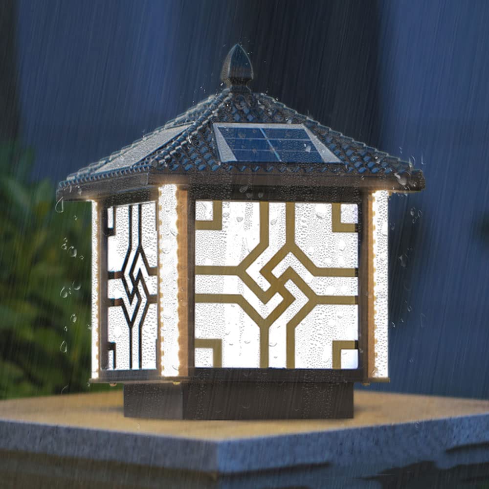Solar LED Post Cap Lights with Acrylic Shade - Dusk to Dawn Outdoor Pillar Lights for Wooden Posts, Deck & Fence - Modern Chinese Style Pole Lantern with Side Glow - Perfect for Garden, Pathway & Patio Lighting