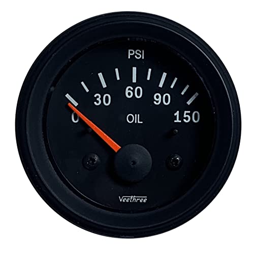 0-150PSI 24V Oil Pressure Gauge with Sender - Black Dial & Bezel - Electrical Vehicle & Marine Engine Monitoring System