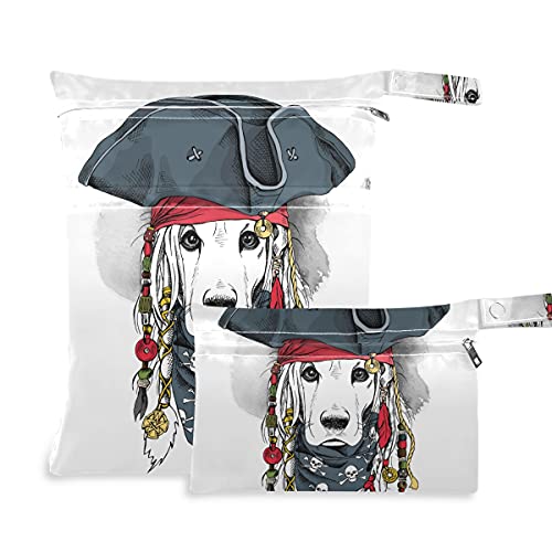Waterproof Reusable Wet Dry Bag for Swimsuits & Diapers - 2 Zippered Pockets with Handle | Ideal for Pool, Beach, Travel & Baby Essentials | Spaniel Dog Pirate Design Organizer