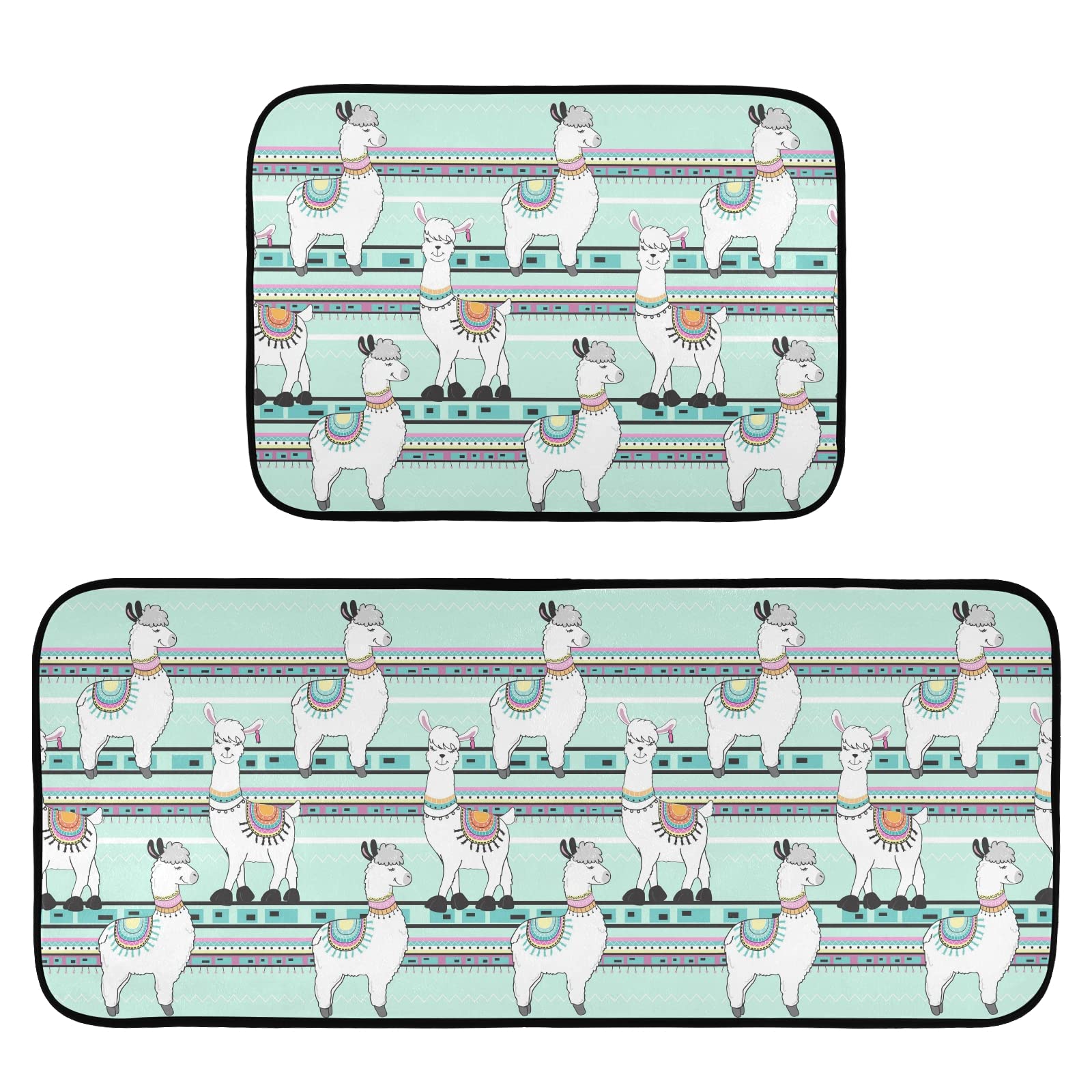 Cute Alpaca Kitchen Rugs Set of 2 - Non-Slip Washable Mats for Kitchen, Laundry & Office