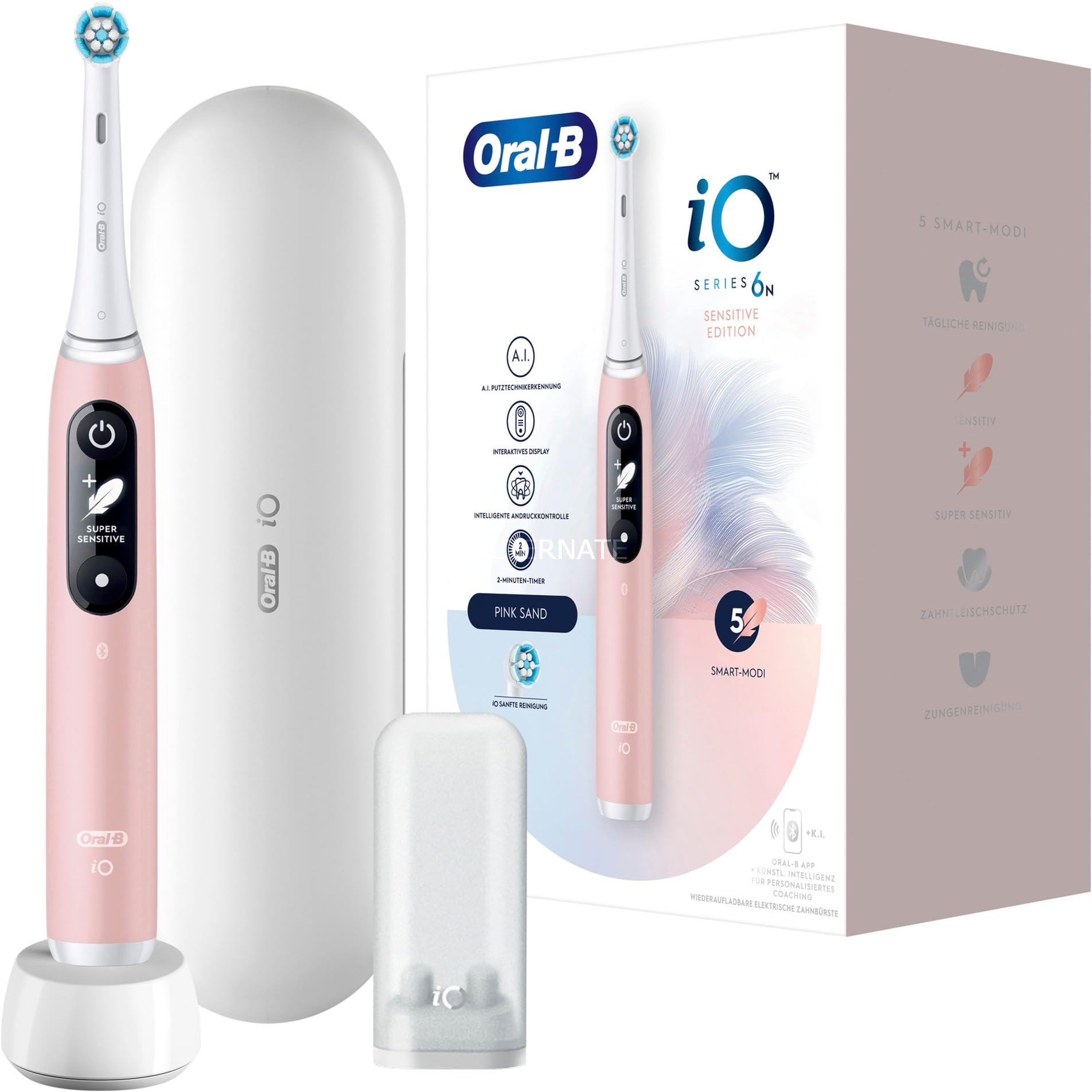 Oral-B iO Series 6 Electric Toothbrush - Pink Sand (JAS22) | Rechargeable with Smart Pressure Sensor & Bluetooth Connectivity for Gentle & Effective Cleaning at Home or Travel