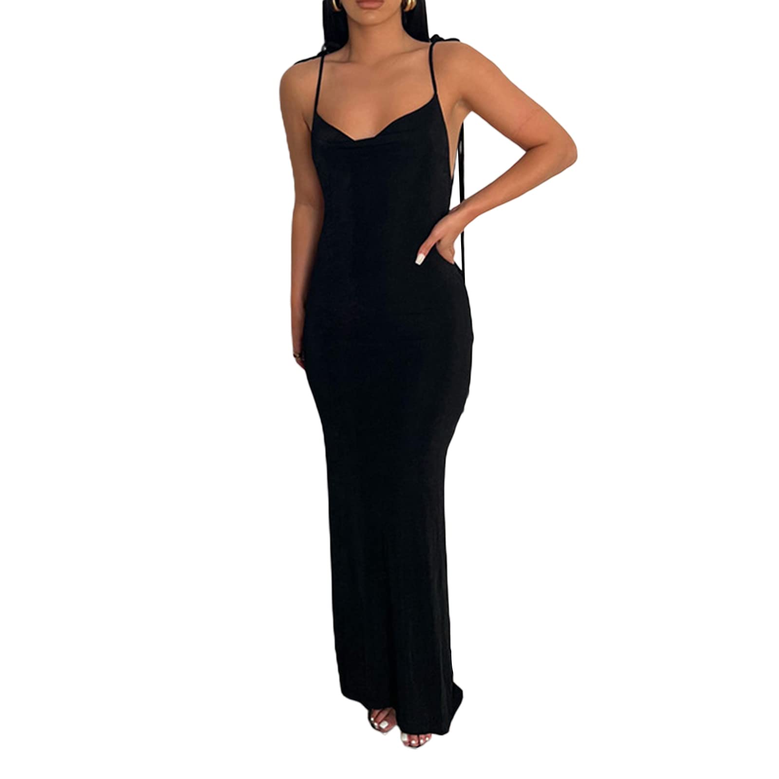 Sexy Floral Backless Maxi Dress for Women - Spaghetti Strap Sleeveless Bodycon Long Dress with High Slit, Perfect for Cocktail Parties, Beach Vacations & Date Nights