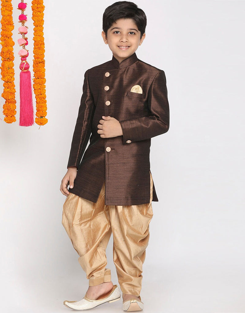 Elegant Brown Kurta Dhoti Set in Premium Dhupion Silk for Men | Traditional Indian Ethnic Wear for Weddings & Festivals
