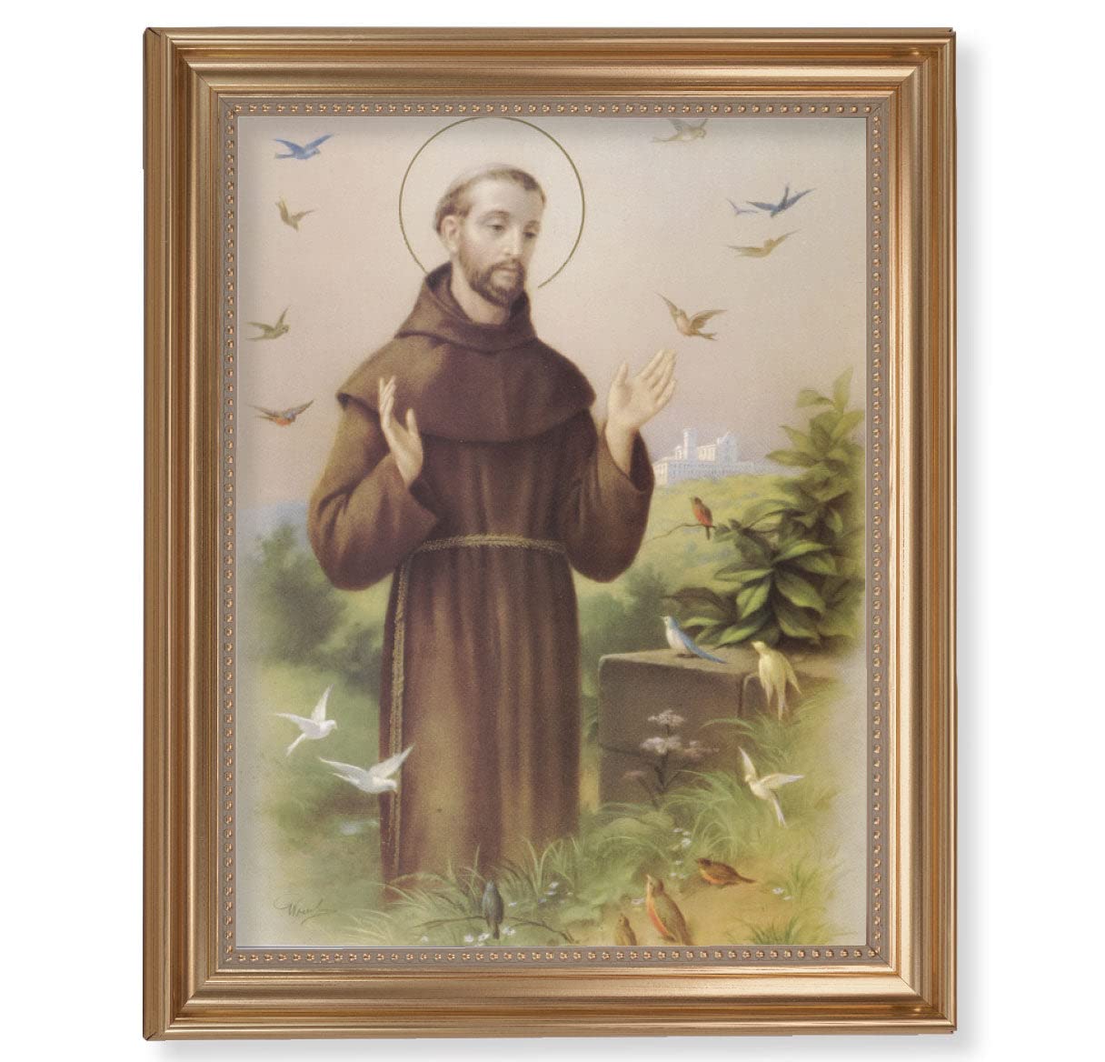 St. Francis of Jesus Framed Wall Art - Extra Large Religious Home Decor with Classic Gold-Leaf Fluted Beaded Frame | Perfect for Church, Prayer Room & Catholic Gifts