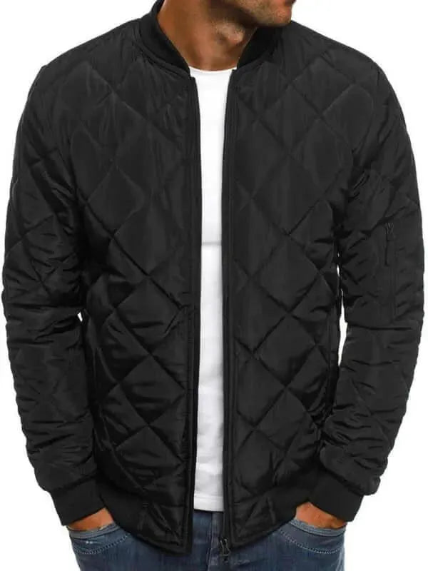 Stylish Diamond Pattern Men's Jacket - Trendy Winter Coat for Outdoor Activities & Casual Wear