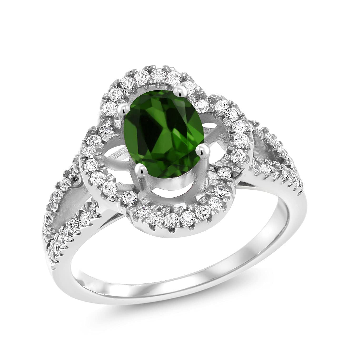 1.57 Ct Oval Green Chrome Diopside Ring in 925 Sterling Silver - Gem Stone King | Elegant Jewelry for Women, Perfect for Weddings, Parties & Special Occasions