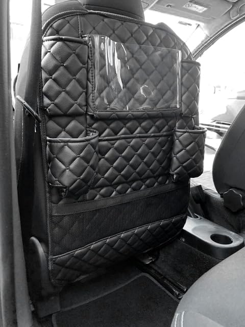 Premium Black Diamond Stitch VIP Car Back Seat Organizer - Luxury JDM Storage Pocket for Auto Accessories | Perfect for Road Trips, Family Travel & Vehicle Organization