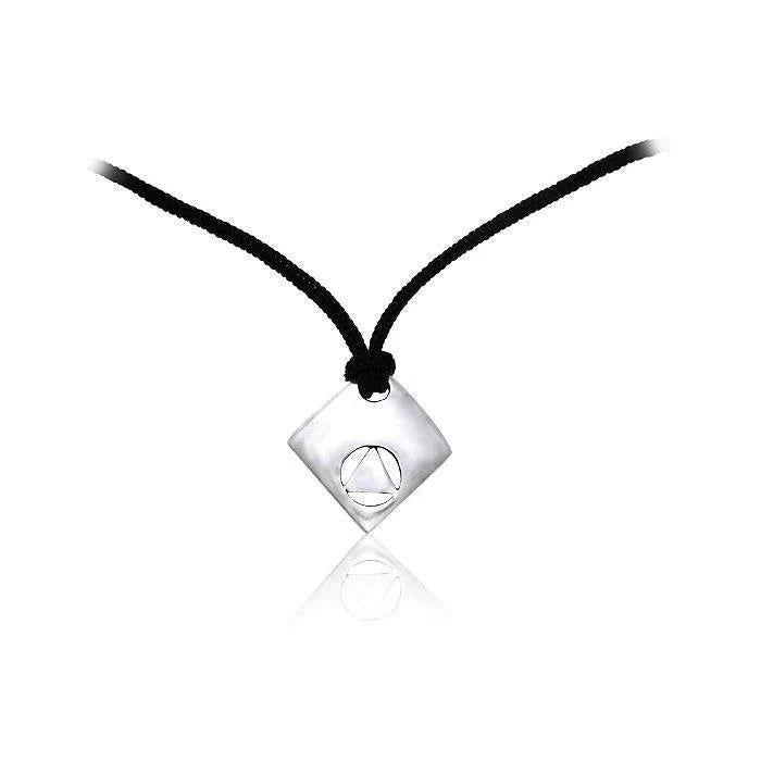 AA Symbol Silver Pendant on Nylon Cord - Sobriety Necklace TPD306 for Recovery & Support Groups | Spiritual Jewelry Gift for Men & Women