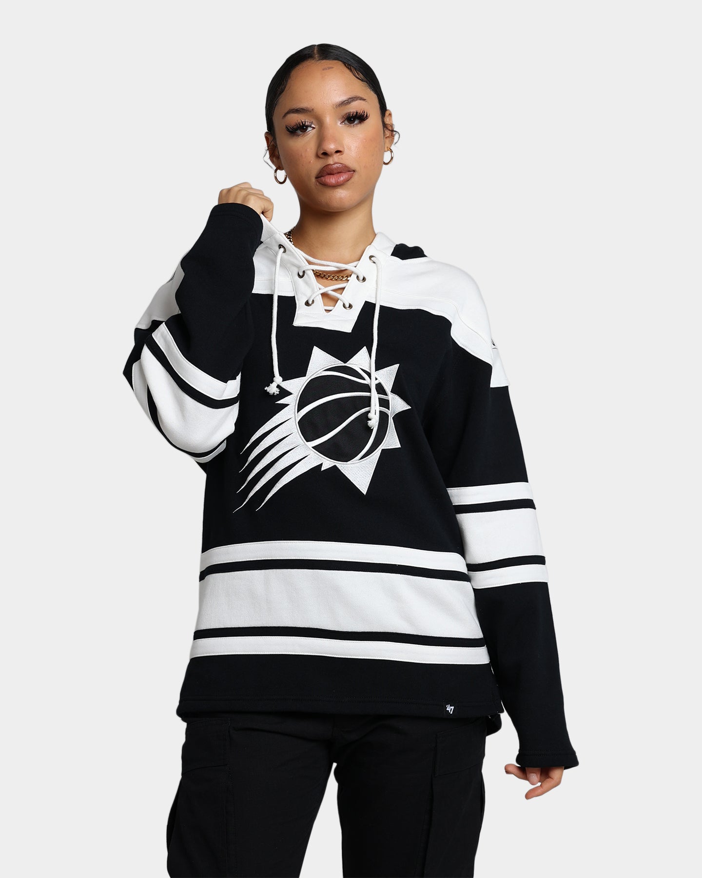 47 Brand Phoenix Suns Superior Lacer Hoodie - Men's NBA Basketball Pullover Sweatshirt (Jet Black) - Perfect for Game Day, Casual Wear & Street Style