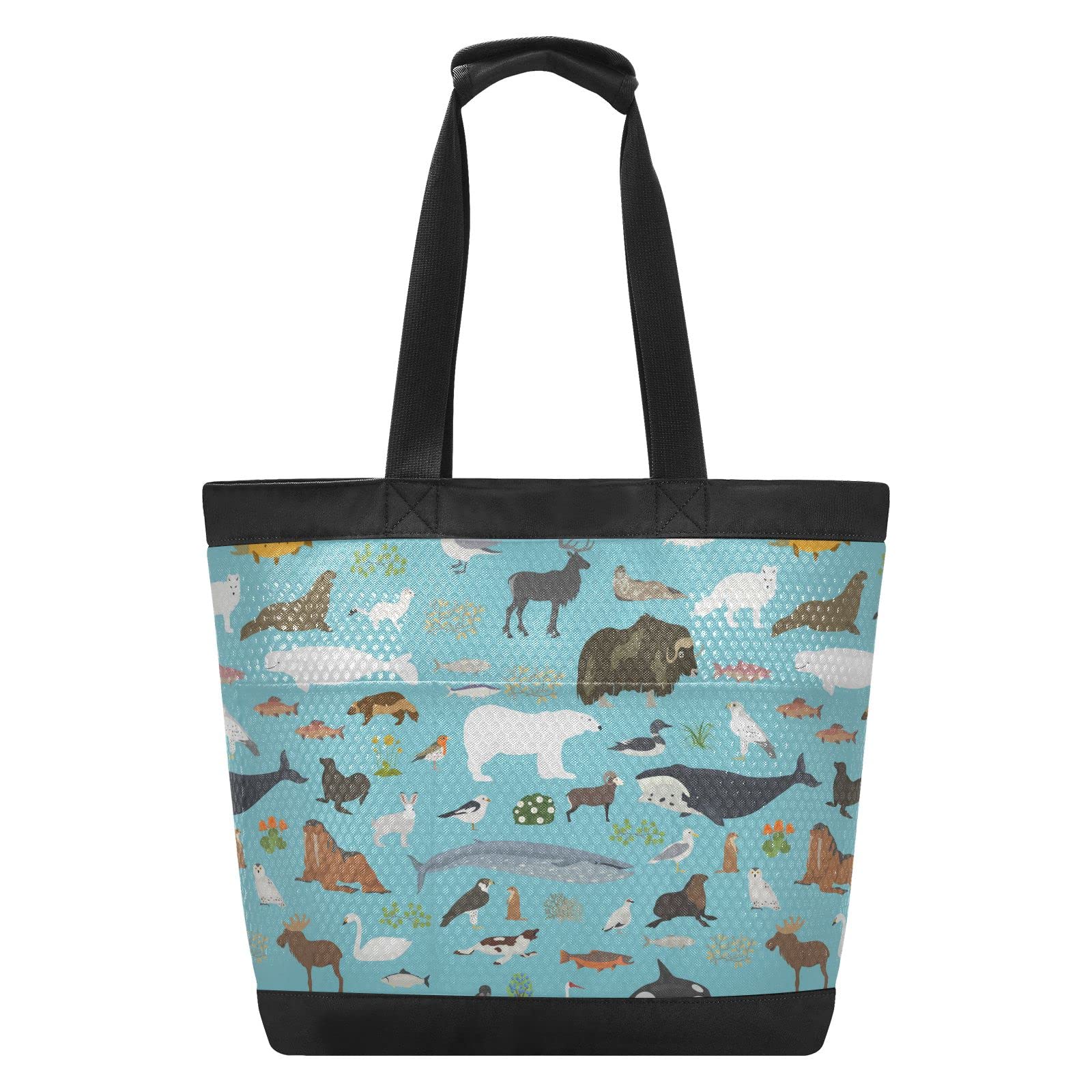 OTVEE Arctic Animals Beach Bag - Waterproof Zipper Tote Shoulder Handbag for Women, Perfect for Beach Travel, Pool Day, Shopping & Outdoor Adventures