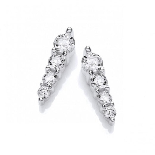 Silver Cubic Zirconia Graduated Stud Earrings - Elegant Stackable Earrings for Women, Perfect for Everyday Wear, Parties & Special Occasions