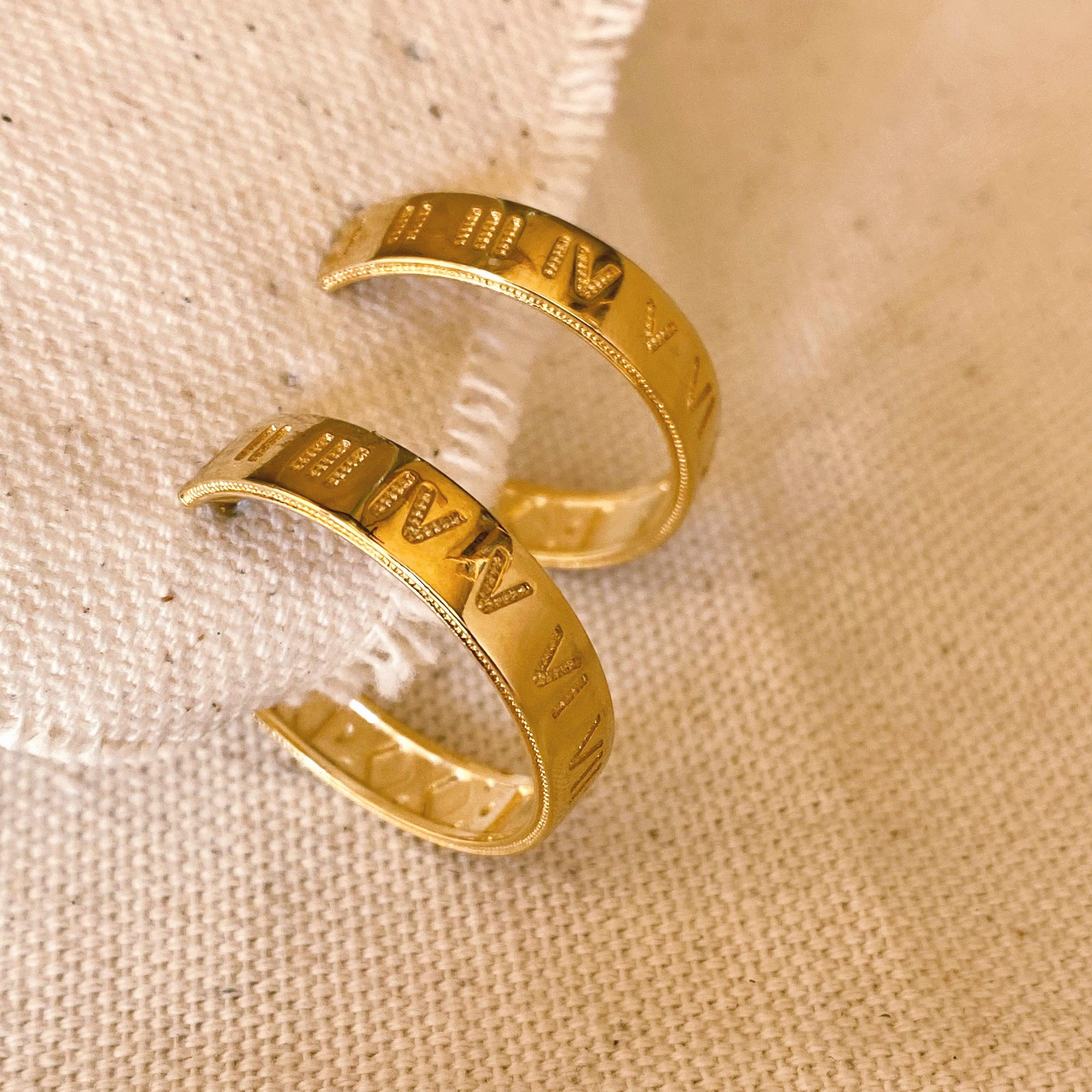 18K Gold Filled Roman Numerals C Hoop Earrings for Women - Elegant Vintage Style Jewelry Gift for Birthday, Anniversary & Special Occasions