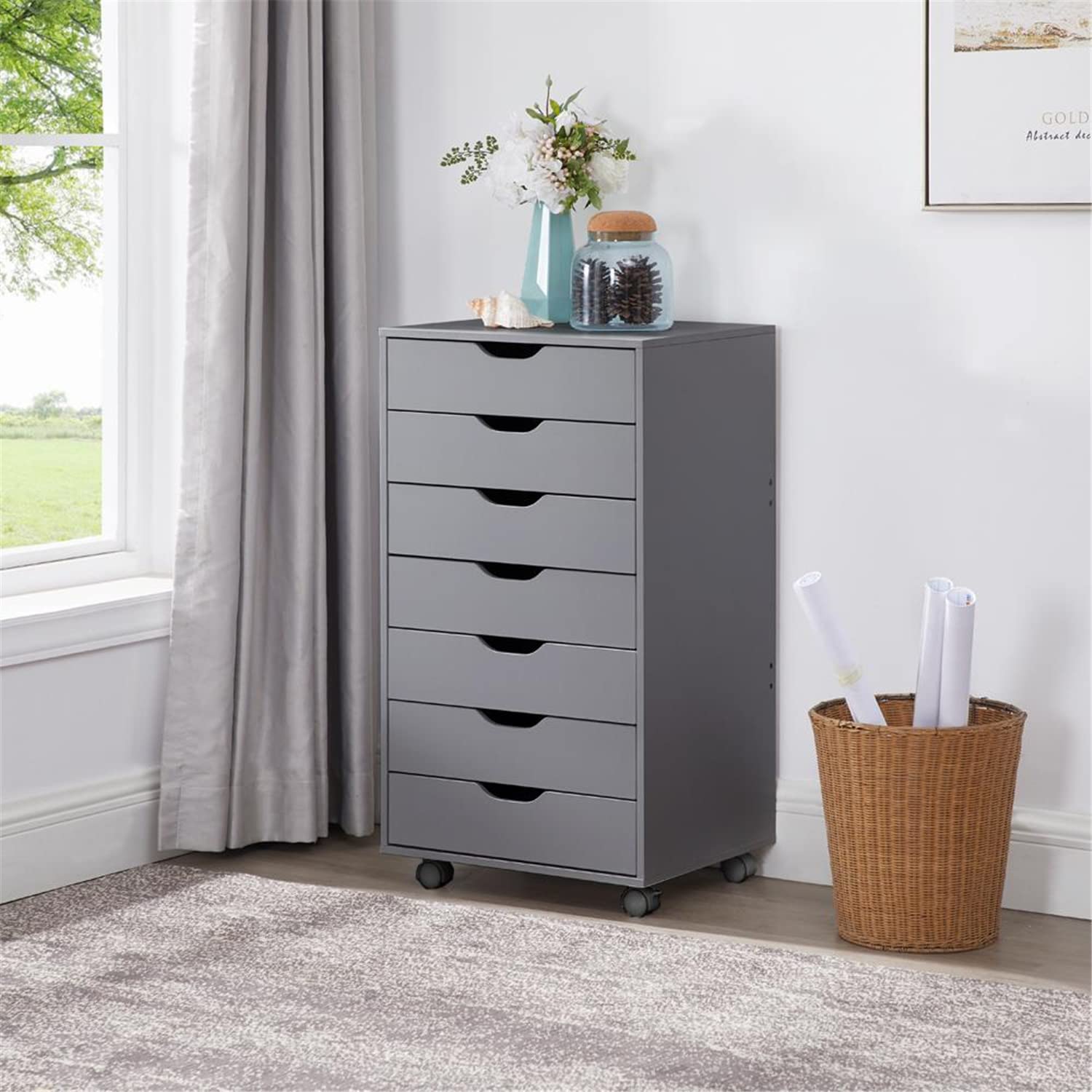 Naomi Home 7-Drawer Storage Cabinet - Gray Craft & Makeup Organizer with Spacious Drawers | Perfect for Craft Room, Vanity & Bedroom Organization