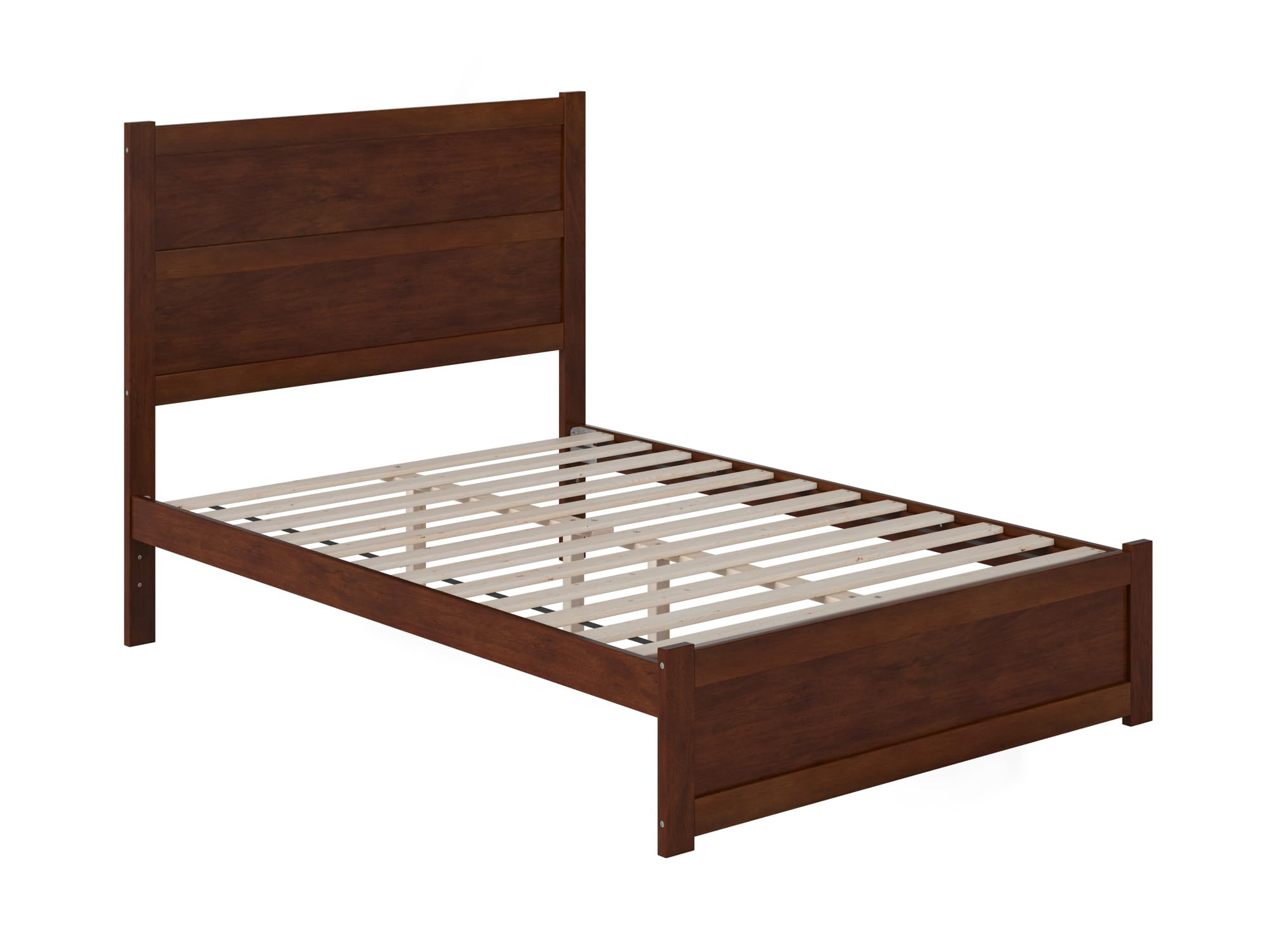 AFI NoHo Full Size Platform Bed with Footboard & USB Charging Station - Solid Walnut Wood Frame - Modern Bedroom Furniture for Small Spaces & Studio Apartments