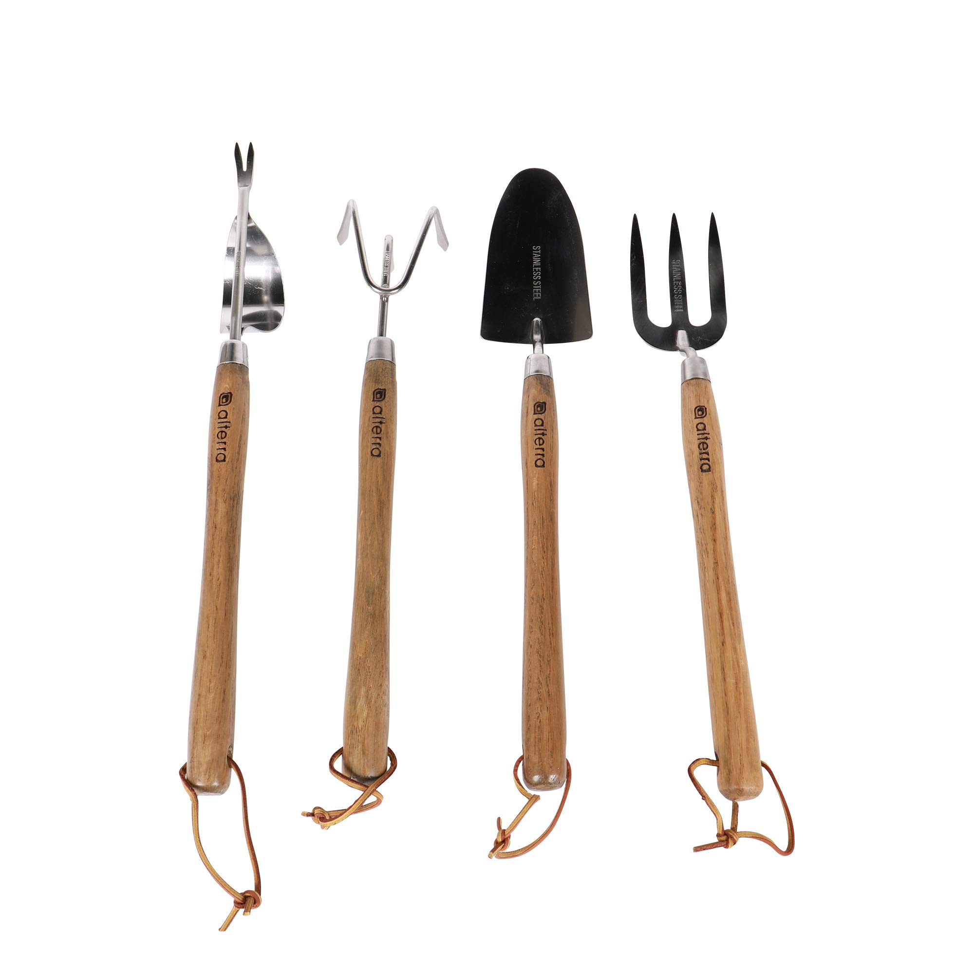 Alterra Tools 4-Piece Stainless Steel Gardening Kit - Mid-Sized Hand Tools Set for Lawn Care, Planting & Weeding | Perfect for Home Gardeners & Outdoor Enthusiasts