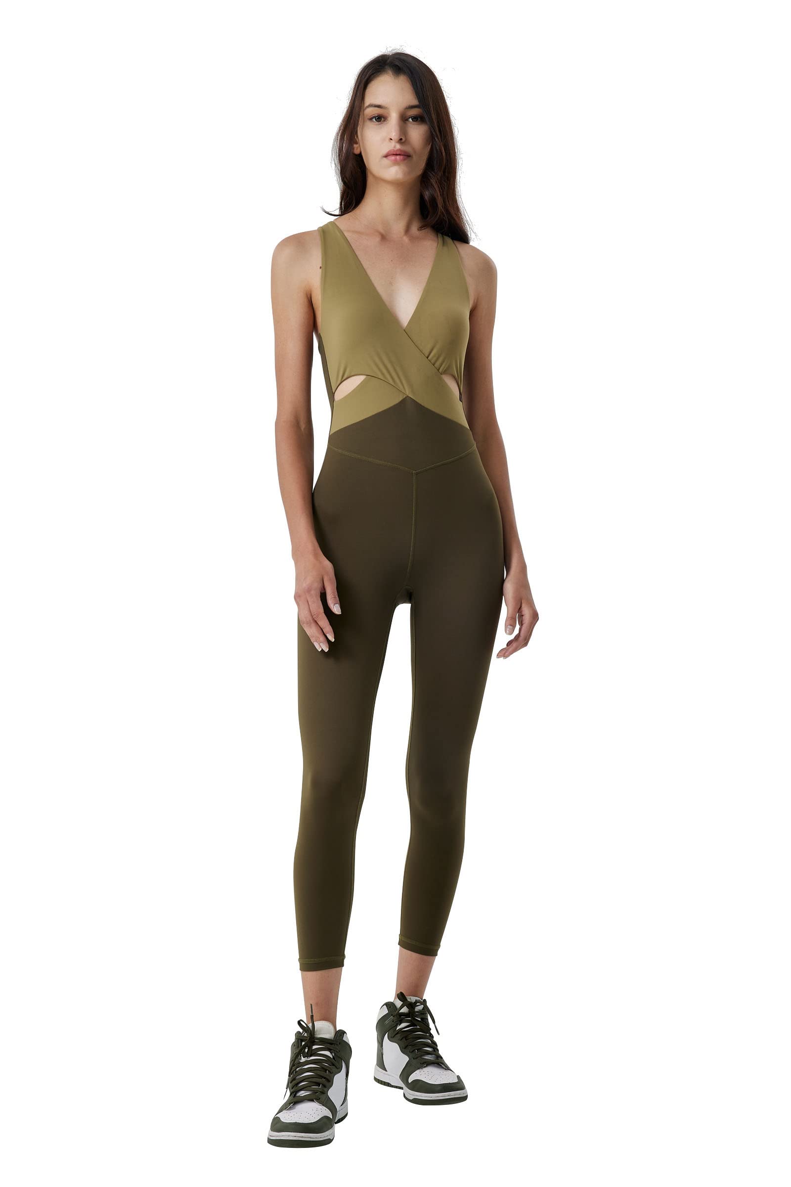 SUHK ASANA Women's Sleeveless Backless Cross Bodysuit - Bodycon Romper Jumpsuit for Yoga, Gym, Workout & Butt Lifting | Perfect for Sports, Fitness & Dance Classes