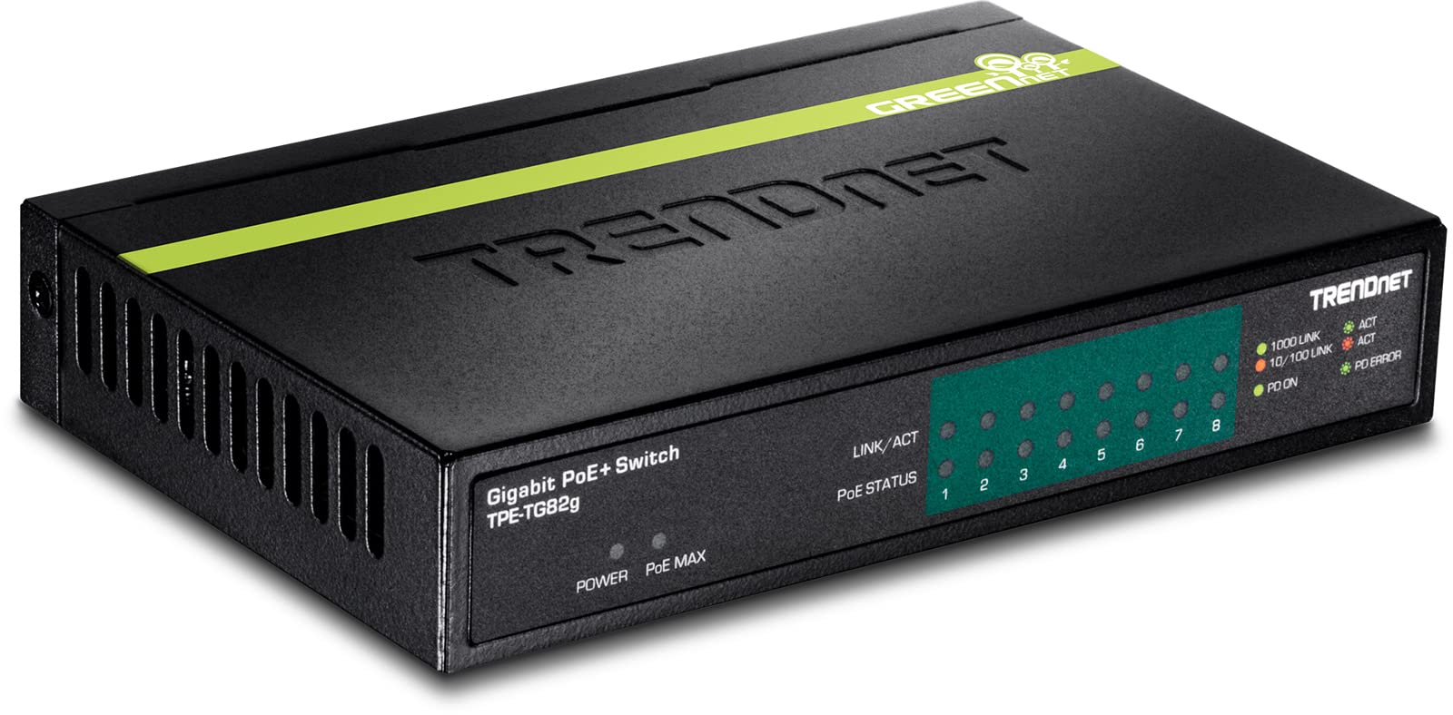 TRENDnet 8-Port GREENnet Gigabit PoE+ Switch | 61W Power Budget | 16Gbps Switching | Supports IP Cameras & Access Points | Black (TPE-TG82G) | Perfect for Home & Office Network Setup